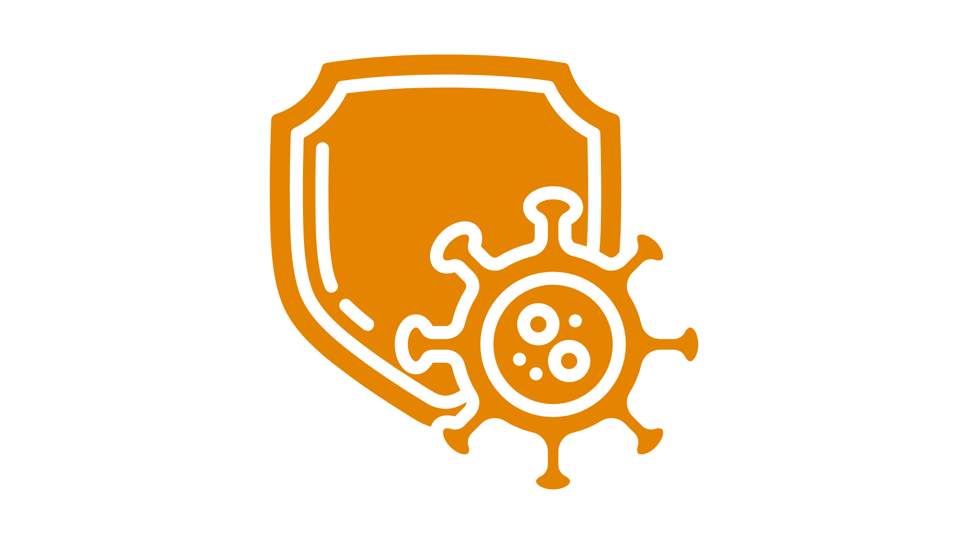 An orange shield with a virus icon in front of it, representing cybersecurity or virus protection.