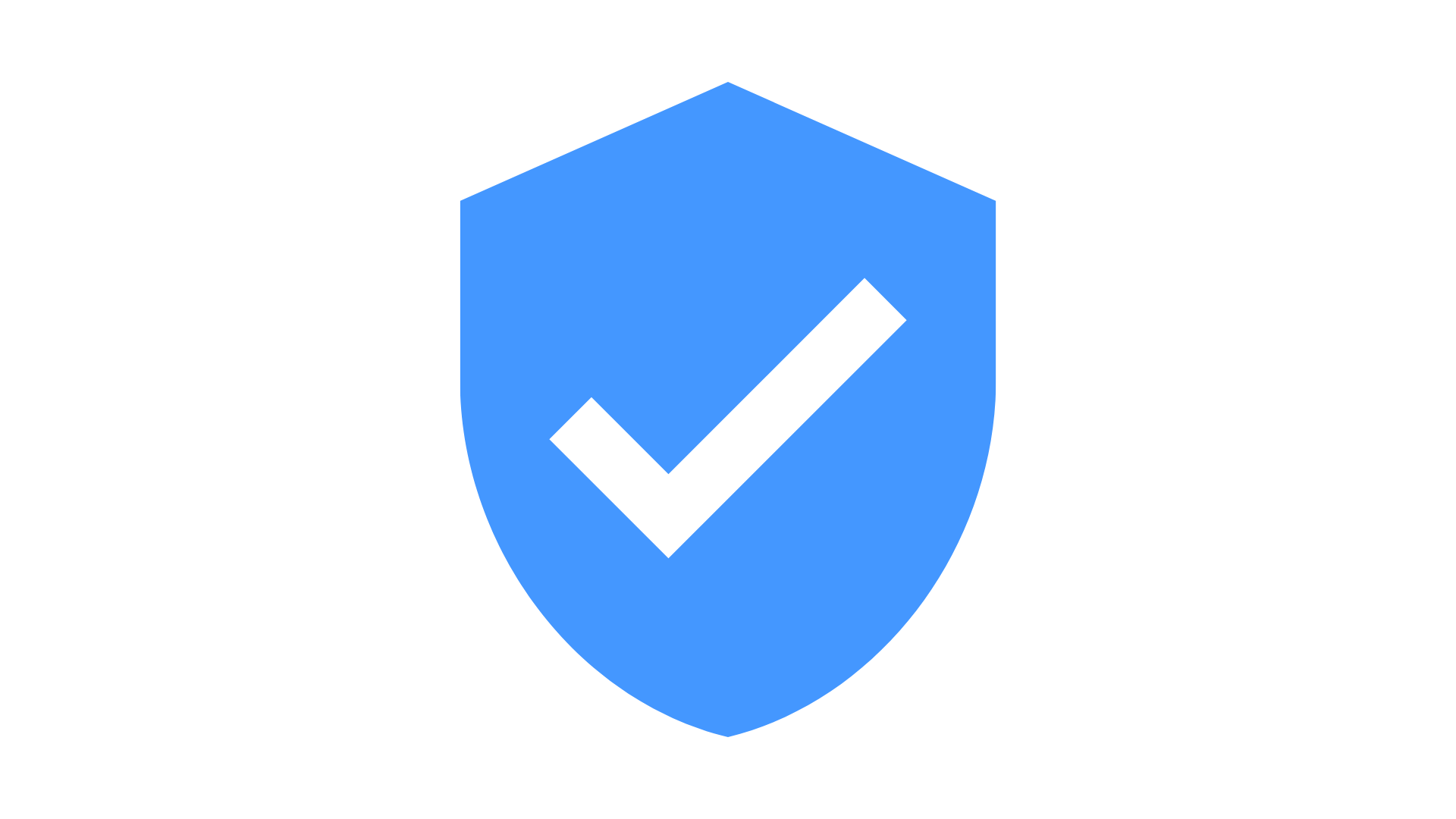 A blue shield with a black check mark in the center, symbolizing security or protection.