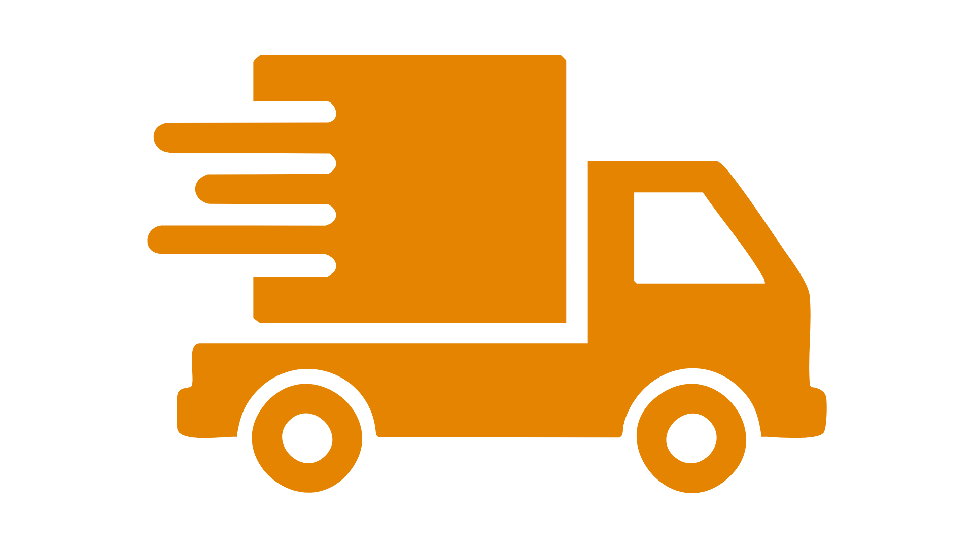 Icon of a moving delivery truck in orange with motion lines