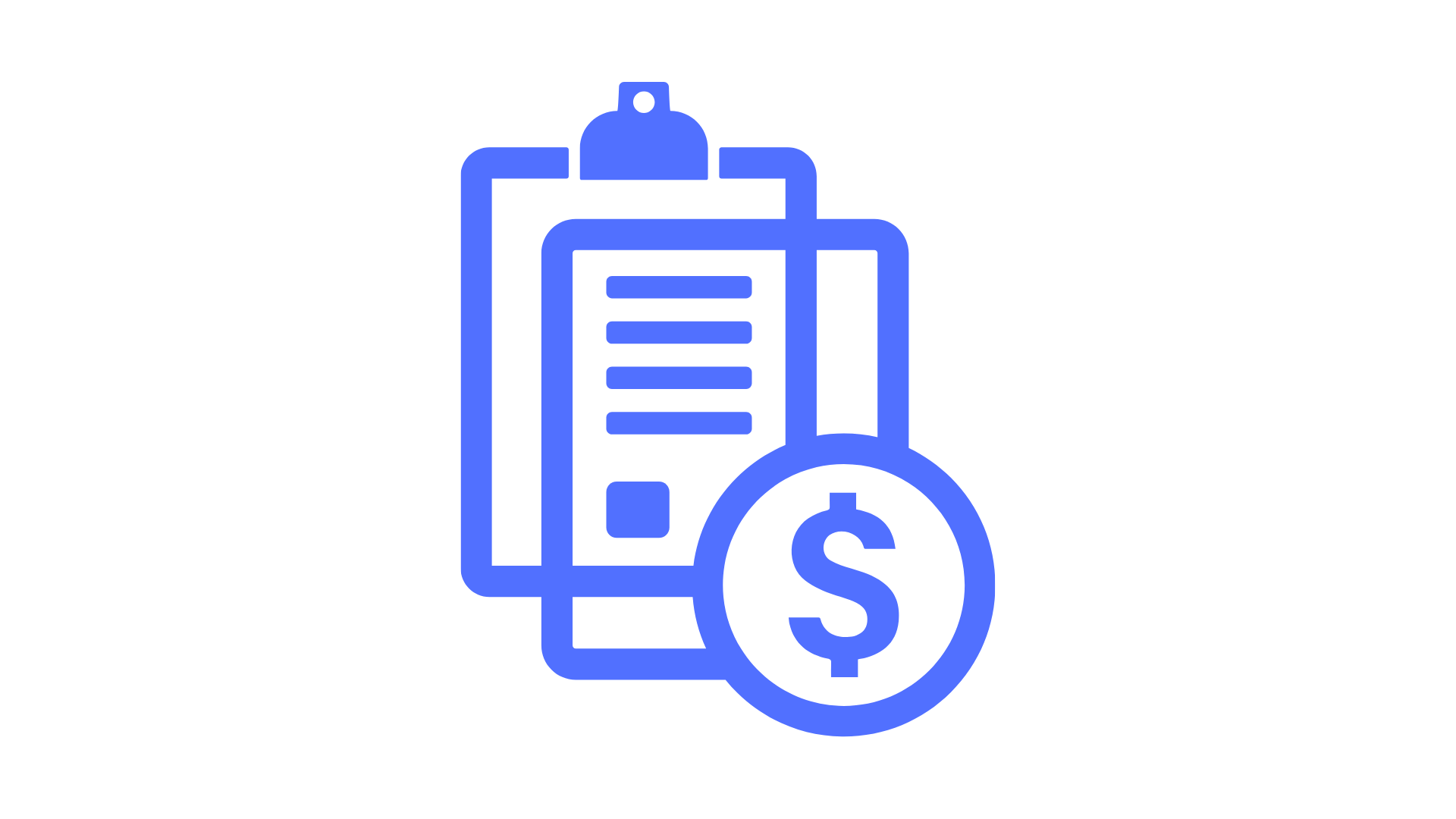 Outline of a credit card, a dollar sign coin, and a document