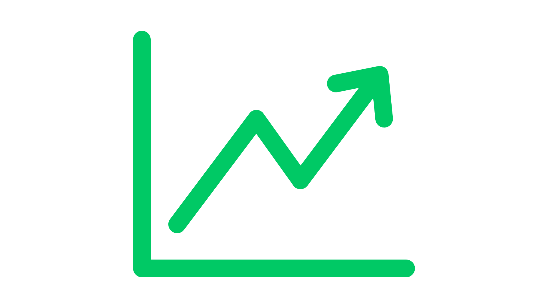 Green upward trending line graph with axes