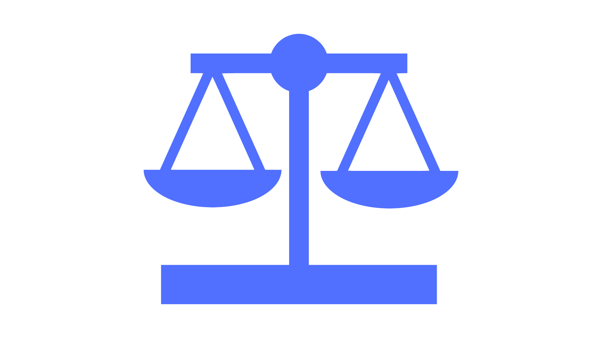 A blue icon of a balanced scale representing justice or law.