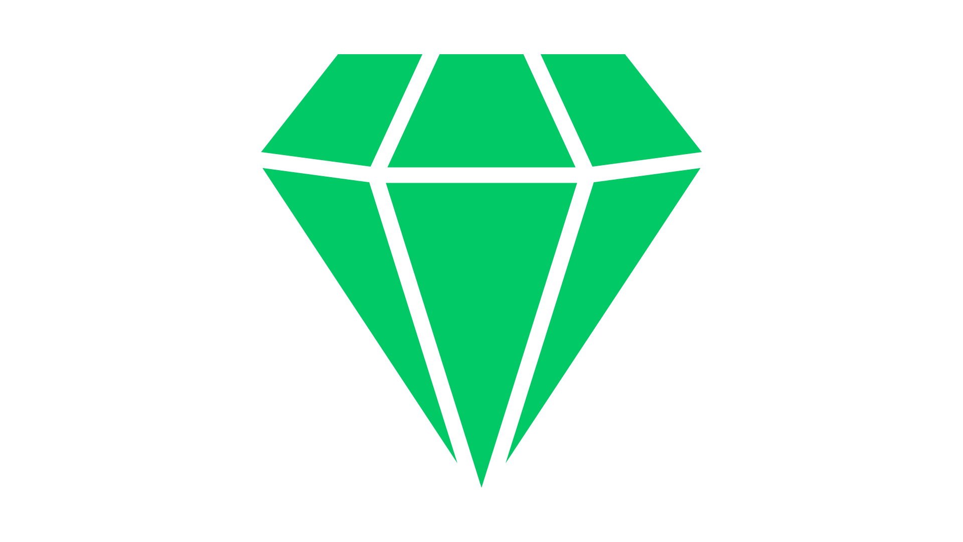 A stylized green diamond icon with black outlines on a black background.