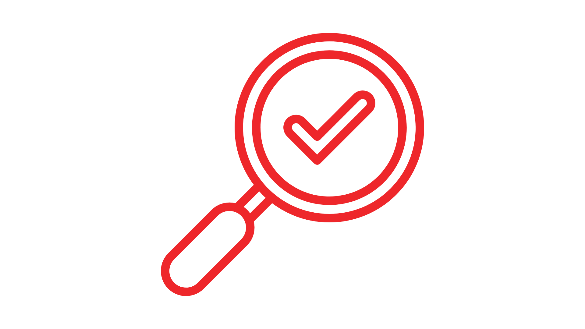 Red magnifying glass with a checkmark inside, indicating search or validation.