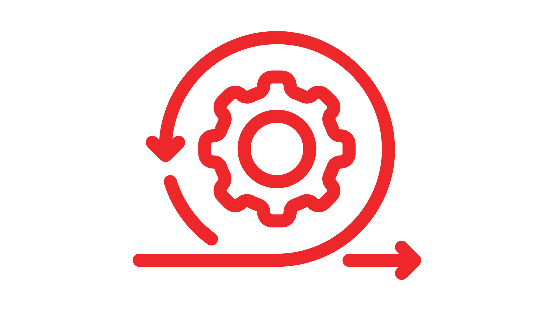 Red and black gear and progress arrows indicating process or system update.