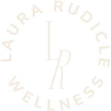 circular logo that says "Laura Rudicle Wellness" with an LR monogram in the middle, overlapping two sections for effect