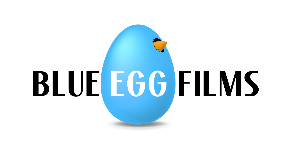 Logo for Blue Egg Films with a blue egg and a small chick on top.