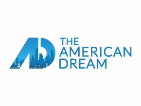 Logo of the American Dream, featuring a stylized number 4 with a city skyline inside and the text 'The American Dream' to the right.