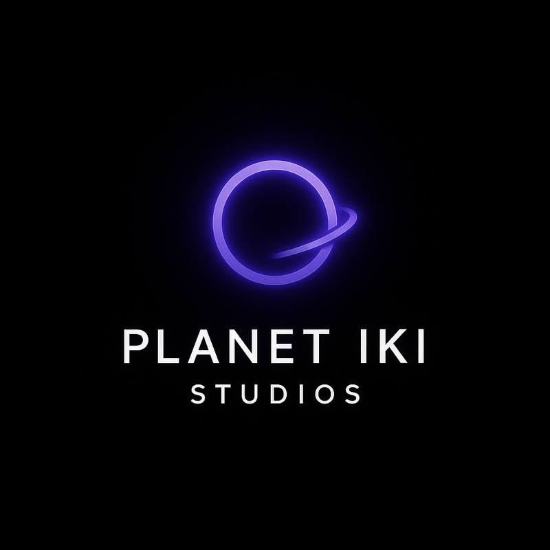 A black background with a neon purple planet and ring, accompanied by the text 'PLANET IKI STUDIOS' in white.