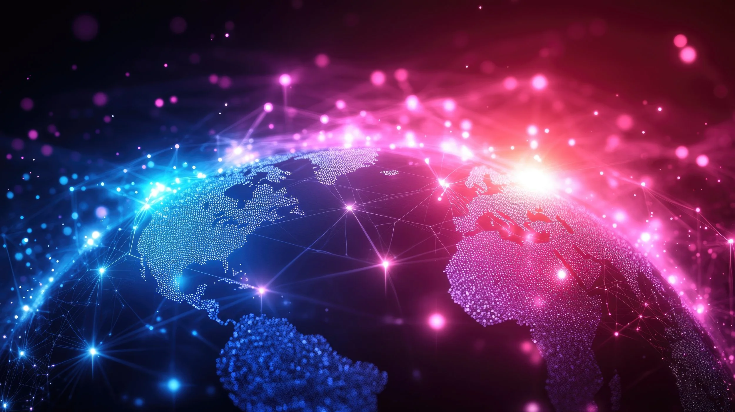 Brightly colored Globe animation with dot connections to places on the globe