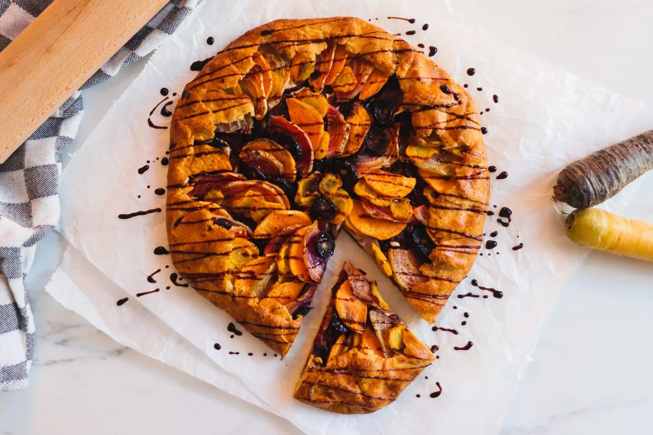 Root Vegetable &amp; Honeyed Goat’s Cheese Galette