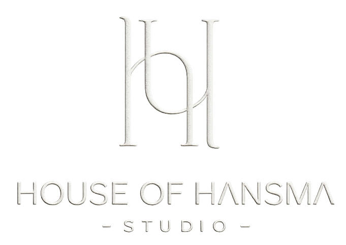 Black background with white logo and text reading "House of Hansma Studio" and stylized initials "hh" at the top.