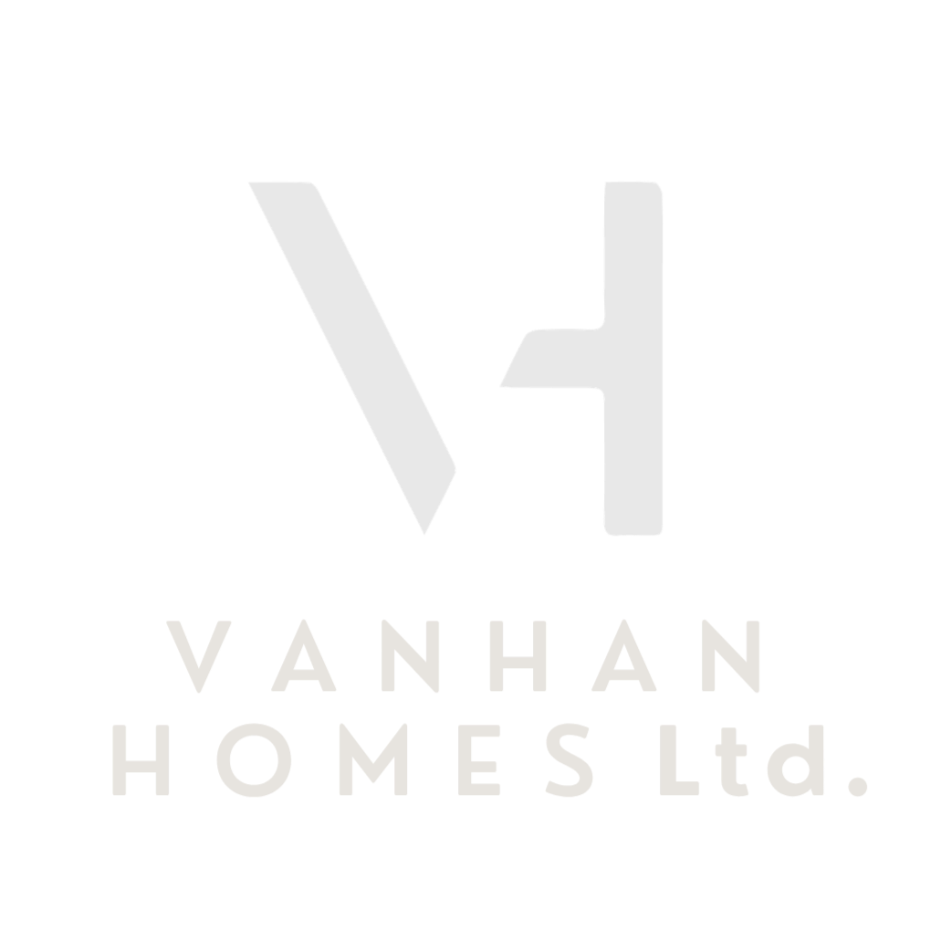 Black background with a white logo consisting of a stylized letter 'V' and 'H' above the text 'VANHAN HOMES Ltd.'