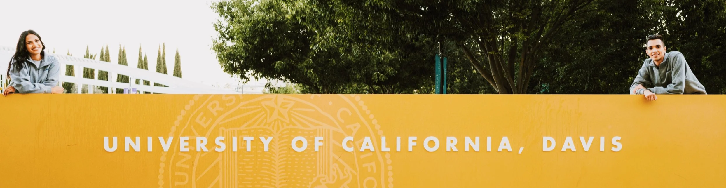 University of California, Davis sign banner, campus landmark.