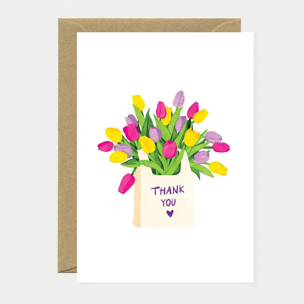 thank you card with tulip bag