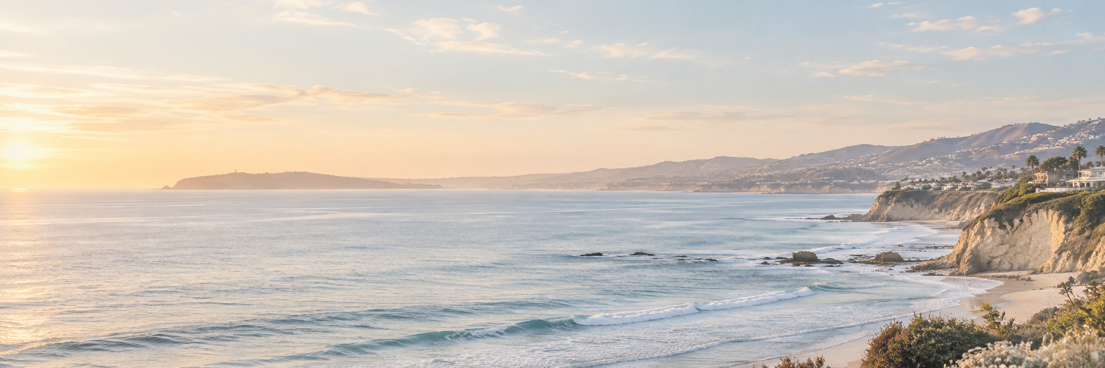 Orange County coastline at sunset