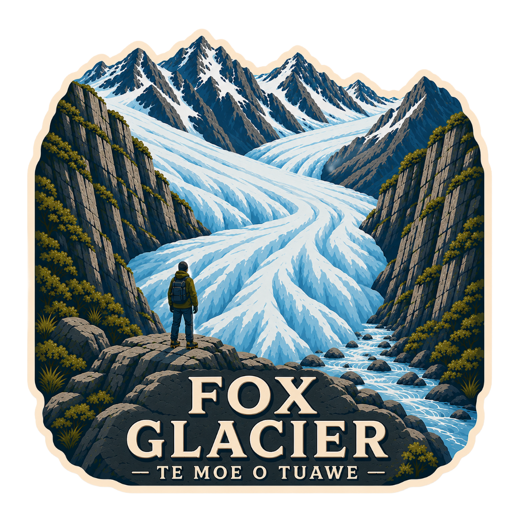 fox glaciar  sticker new zealand travel passport