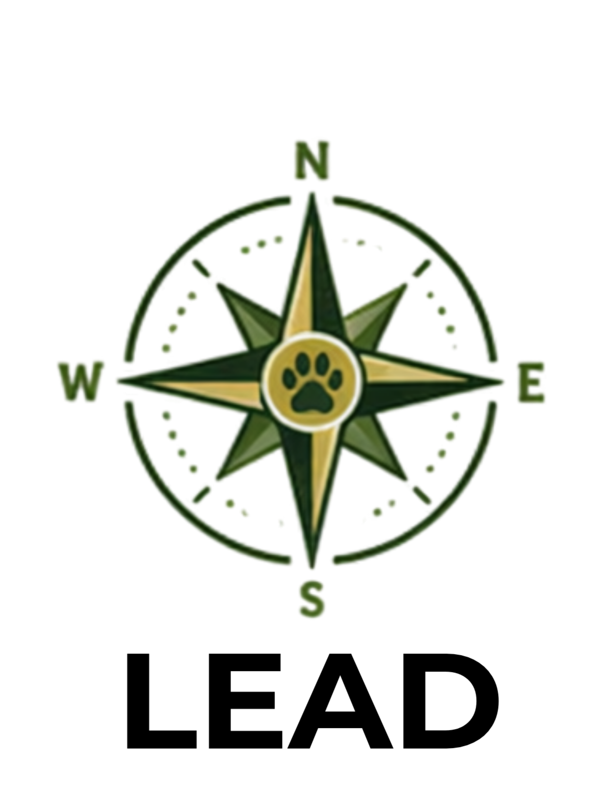 A compass with a paw print in the center, indicating a wildlife or outdoor theme.