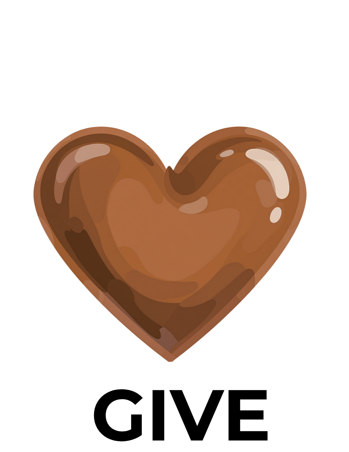 A brown heart-shaped chocolate piece with a glossy surface.