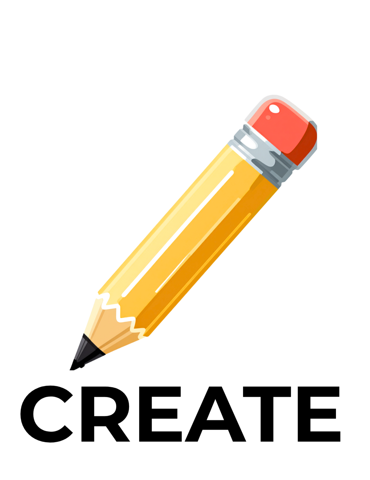 Illustration of a yellow pencil with a black tip and an eraser on top, depicted at an angle.