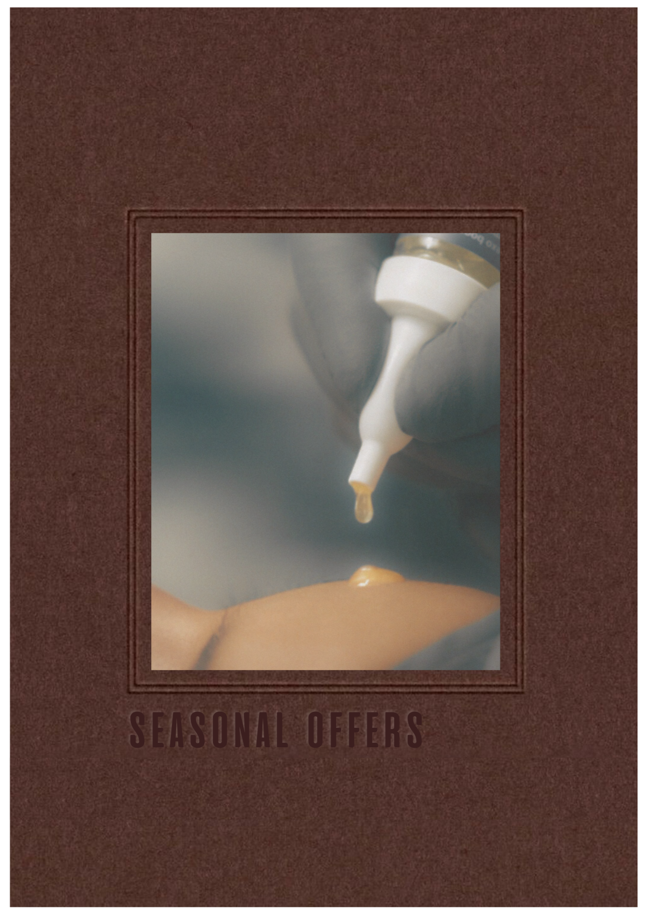 A close-up image of a dispenser applying lotion or cream onto the skin of a person's arm, with the text 'SEASONAL OFFERS' below.