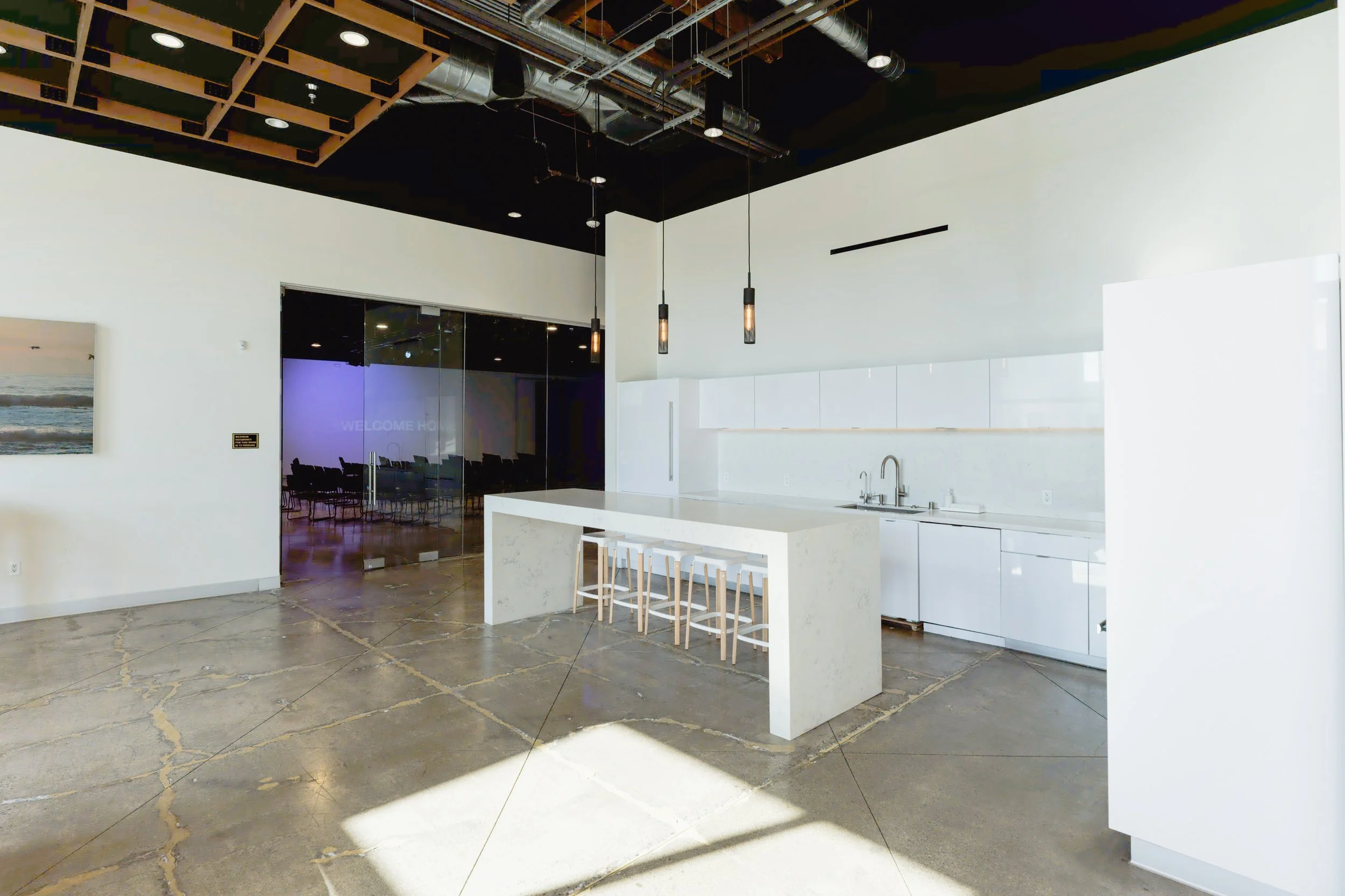 Gillette House. Modern event venue in Orange County. Modern Warehouse, natural light.
