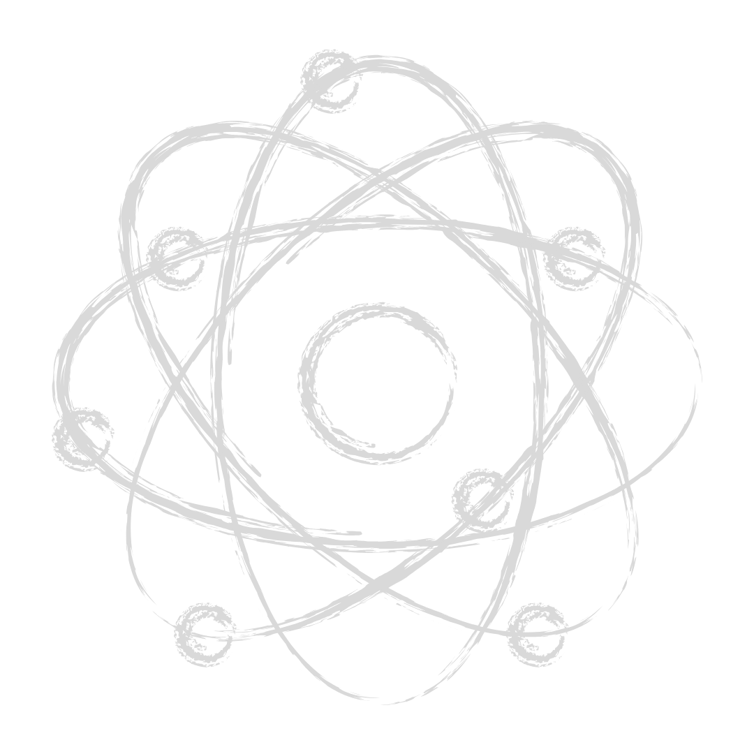 Drawn illustration of an atom with a nucleus in the center and electrons orbiting around it on different paths.