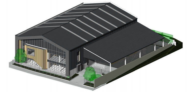 3D model of a warehouse and office