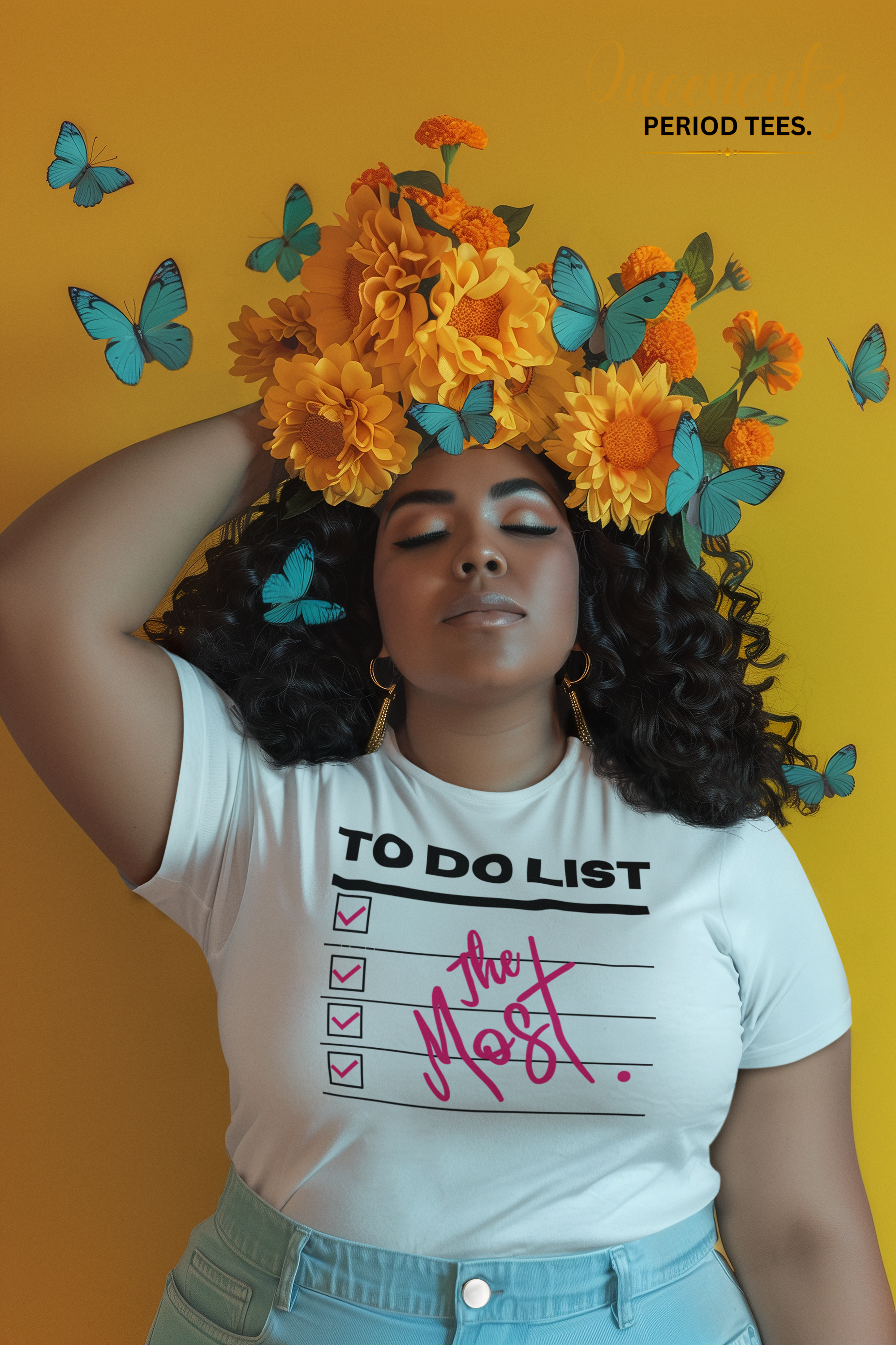 t-shirt-mockup-featuring-an-ai-generated-woman-posing-with-flowers-and-butterflies-in-her-head-m40575.png