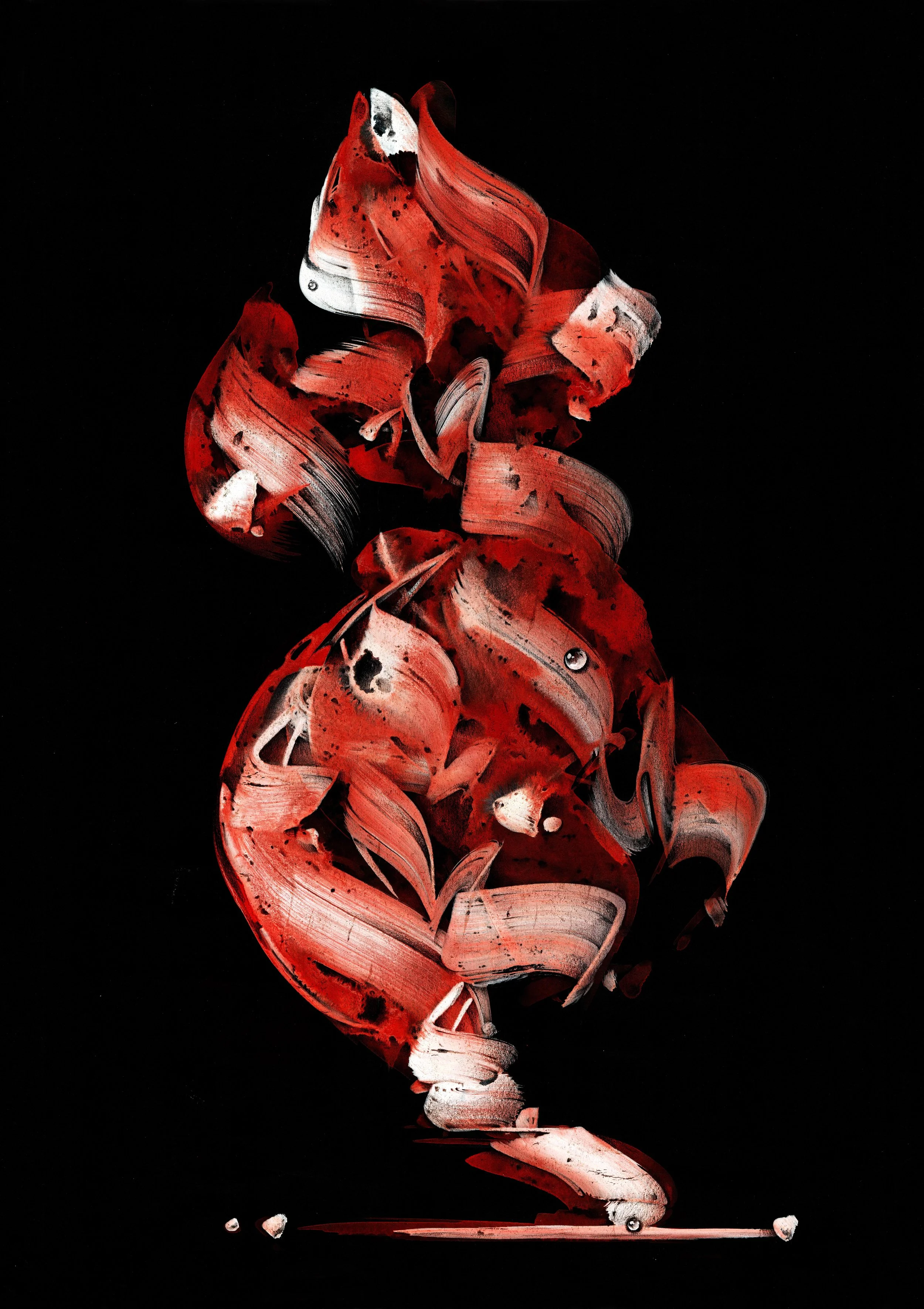 Vermilion Fragment (Taihu Stone No. 30), 2023, 
Mixed media on paper, 60 × 42 cm / 23.62 × 16.54 in