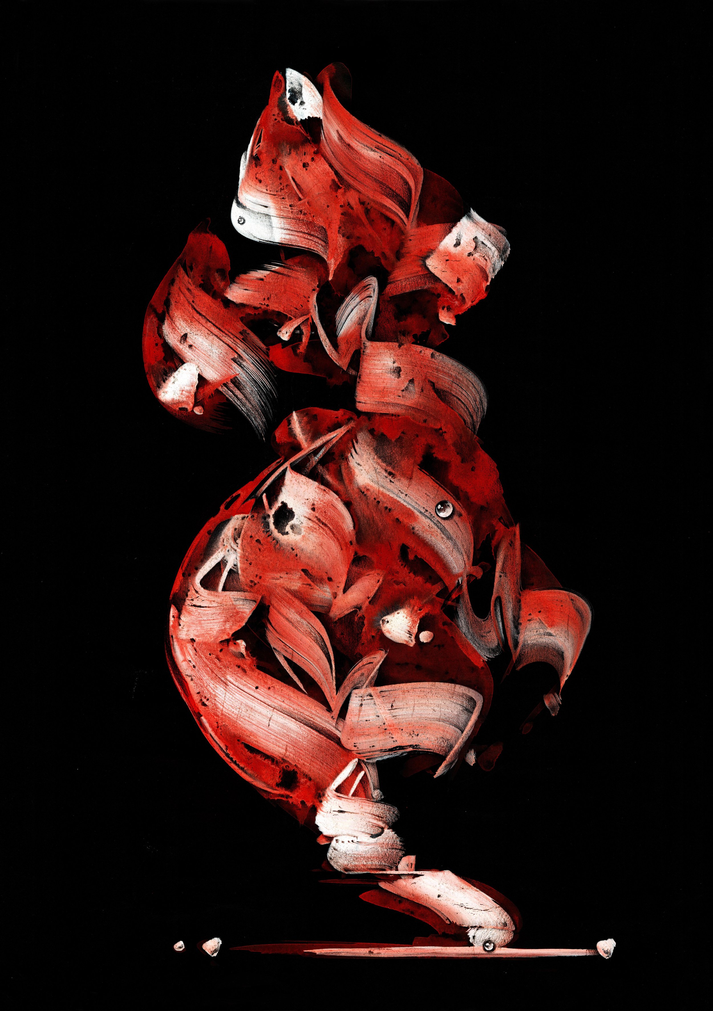 Steve Lecru Art , 3Dots,  Scholar Stones Series ,  contemporary painting inspired by Taihu stones and Chinese scholar stones, blending calligraphy and graffiti techniques