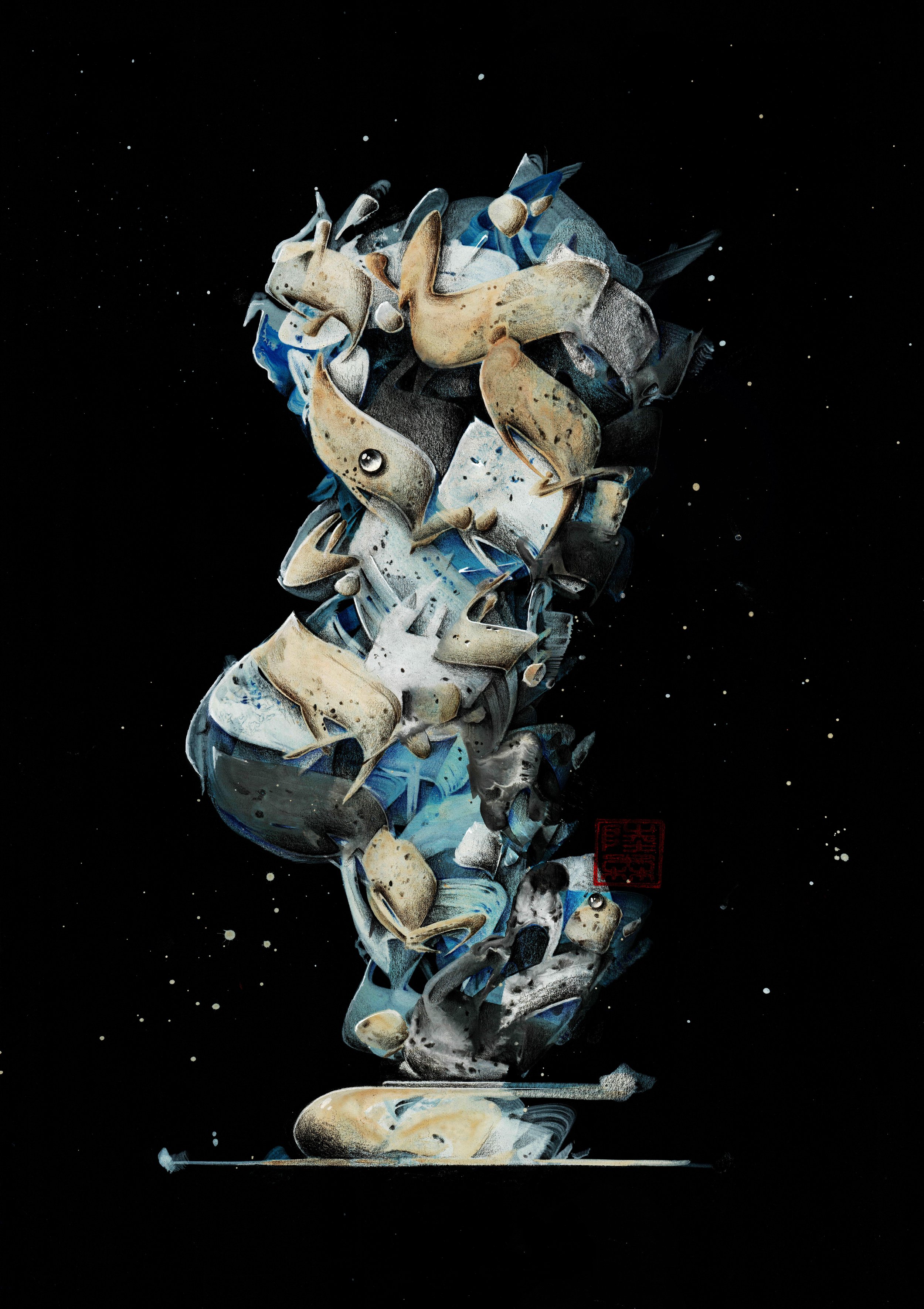 Under the Stars (Taihu Stone No. 60), 2023, 
Mixed media on paper, 60 × 42 cm / 23.62 × 16.54 in