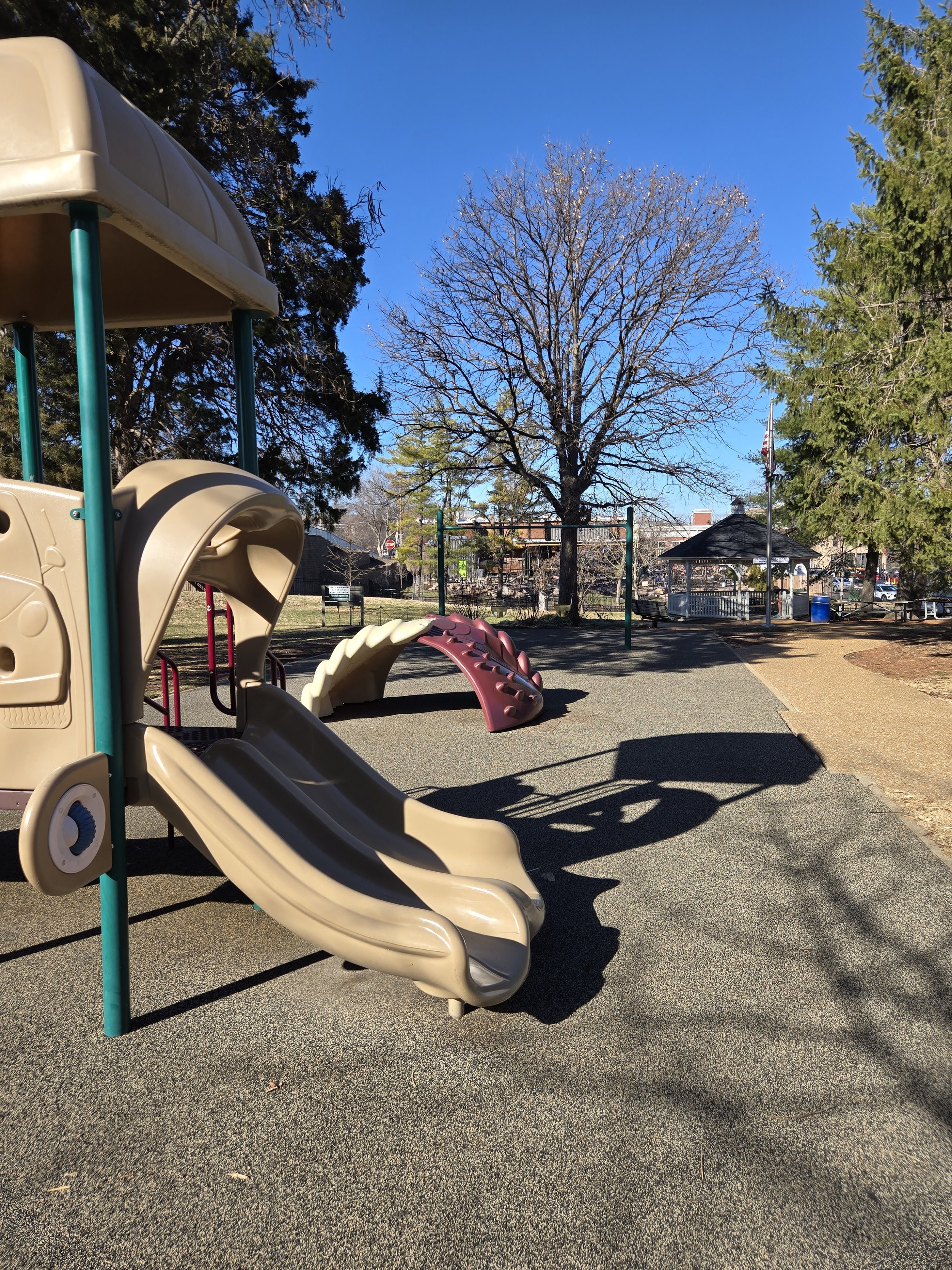 Playground, Gazebo, and bench at McEntee Park in Kirkwood, MO