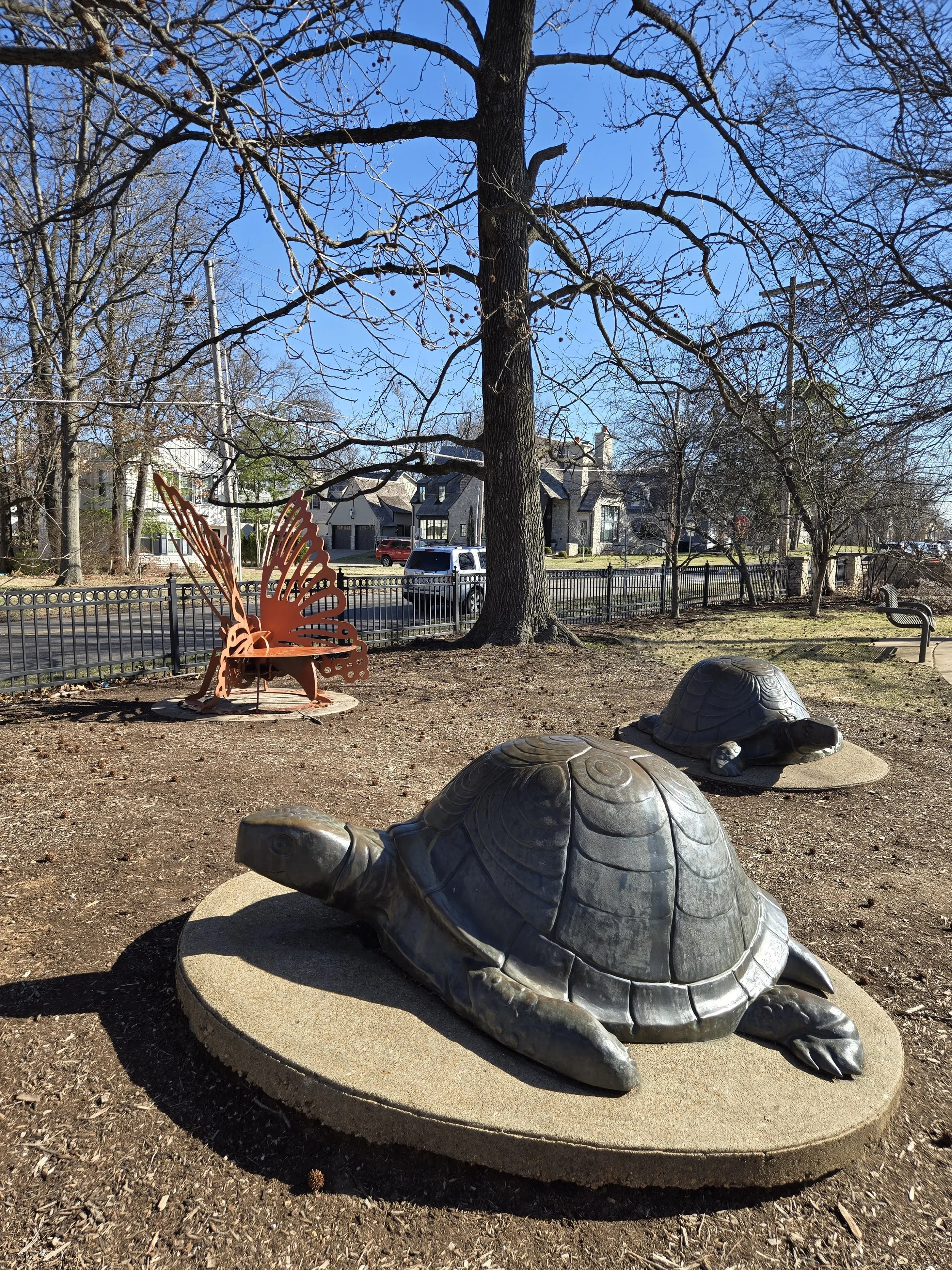 Turtle and Butterfly Sculptures at Walker Park in Kirkwood, MO