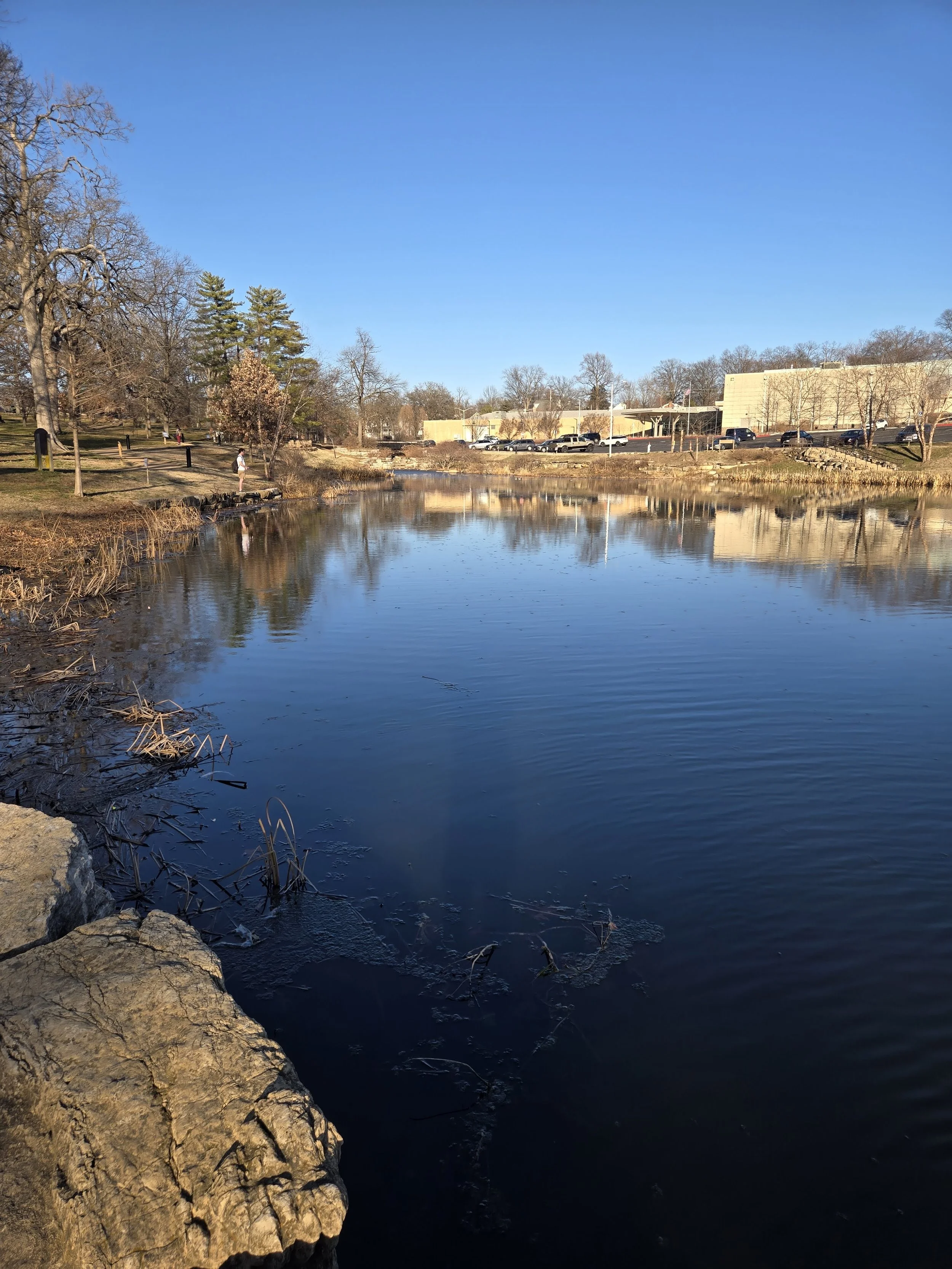 Walker Lake and Kirkwood Community Center at Kirkwood Park in Kirkwood, MO