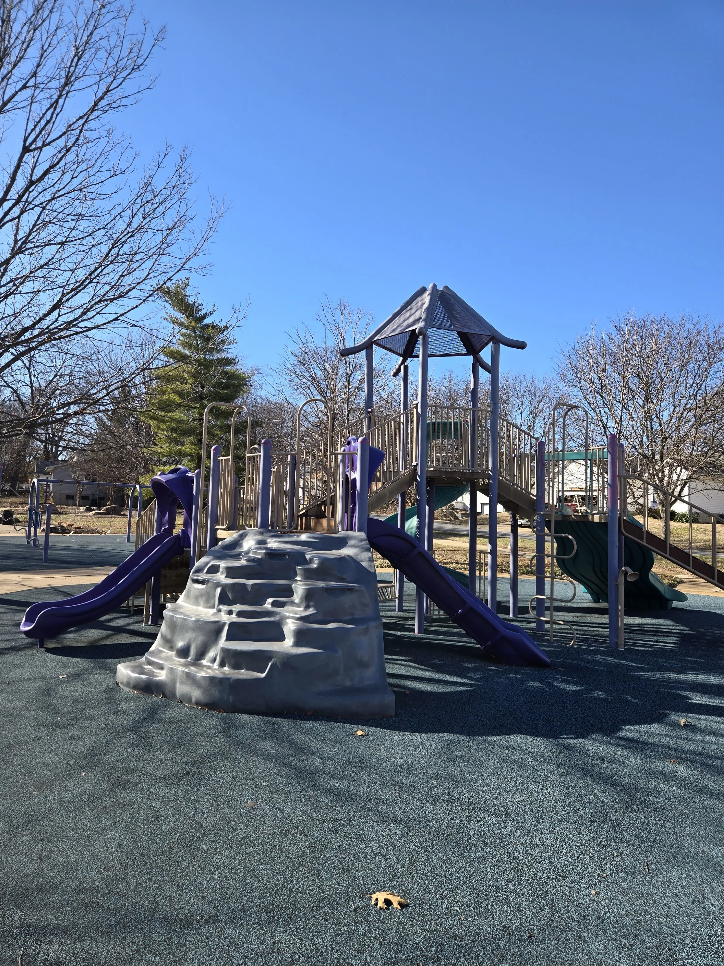 Playground structures at Meacham Park in Kirkwood, MO