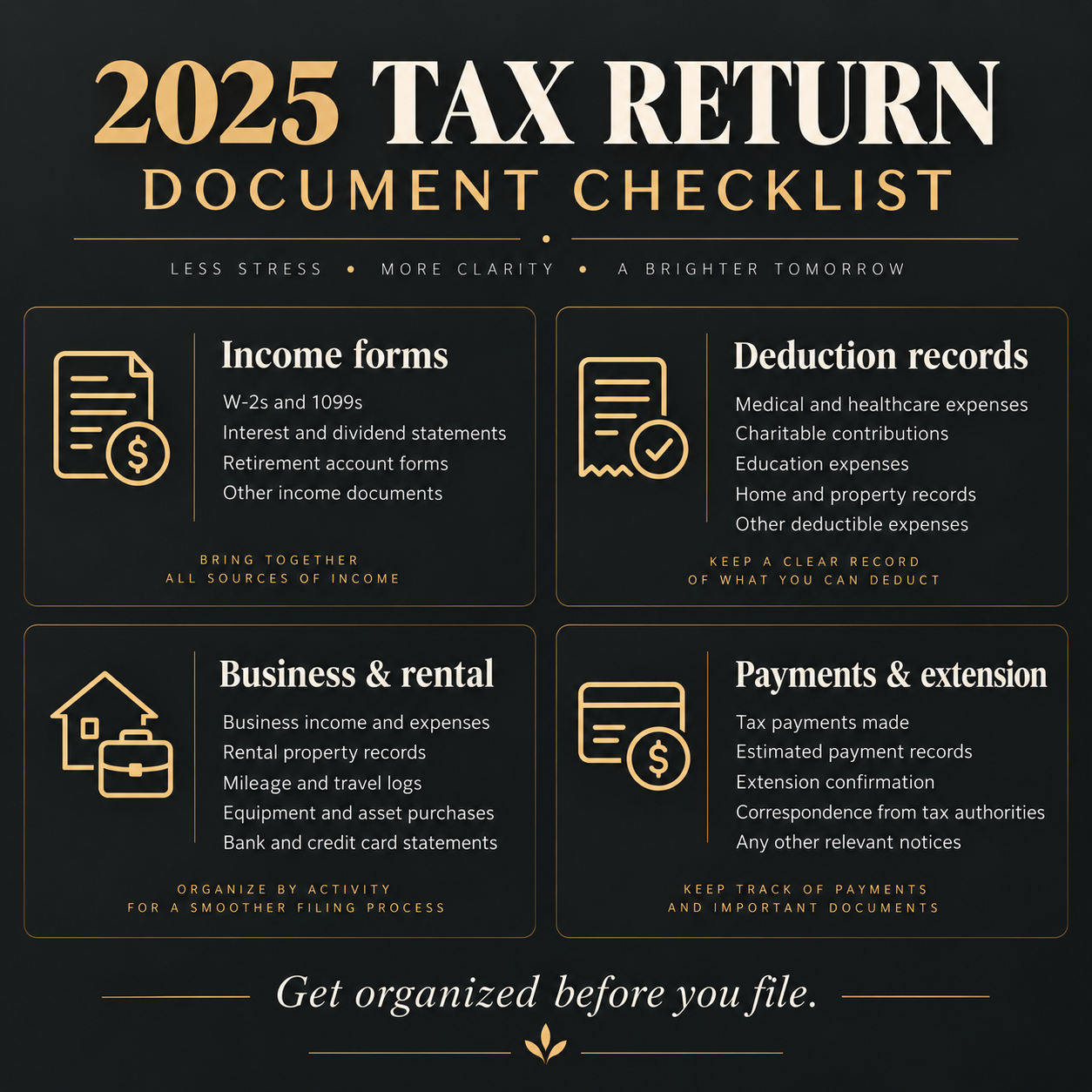 2025 Tax Return Documents Checklist for Extended Filers