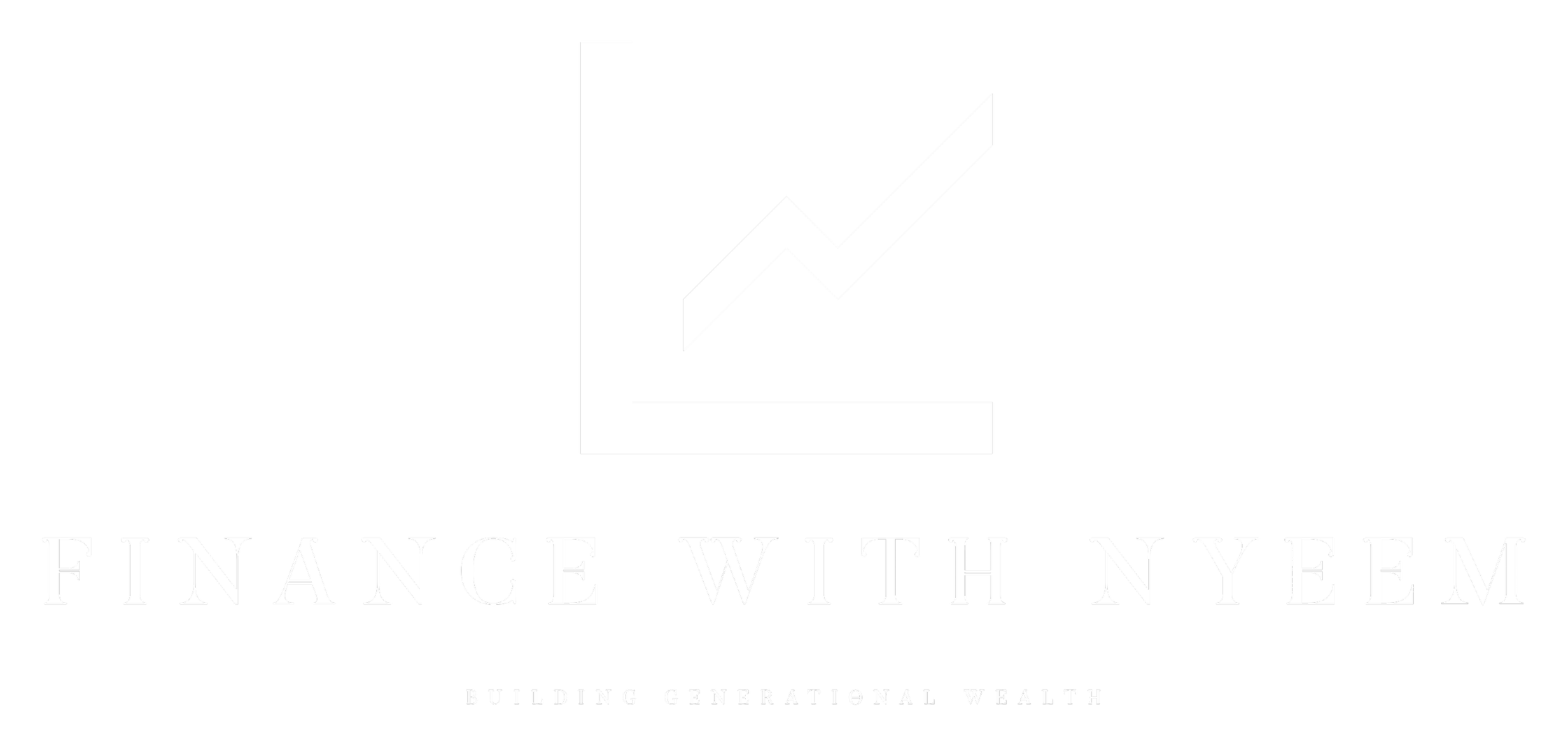 Logo with a white upward trending bar chart and line graph inside a white square, with the text "FINANCE WITH NYEEM" and the tagline "BUILDING GENERATIONAL WEALTH" beneath.