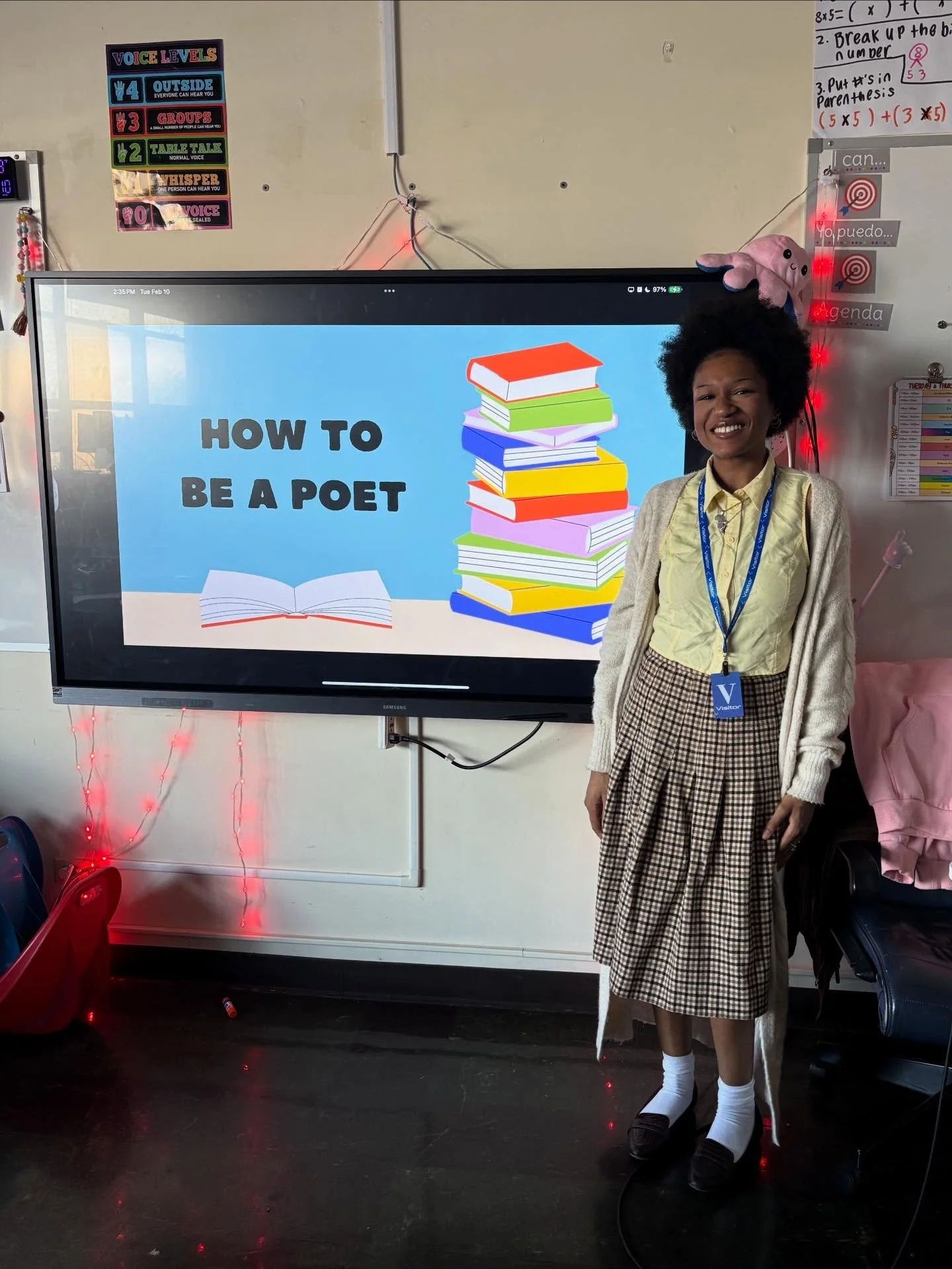 Had an amazing time today teaching 3rd grade students how to be a poet! I explained an A/B rhyme structure, then students wrote these poems with their groups. They grew confidence, team building, skill, and finesse in only an hour.

Thanks Ms. Americ