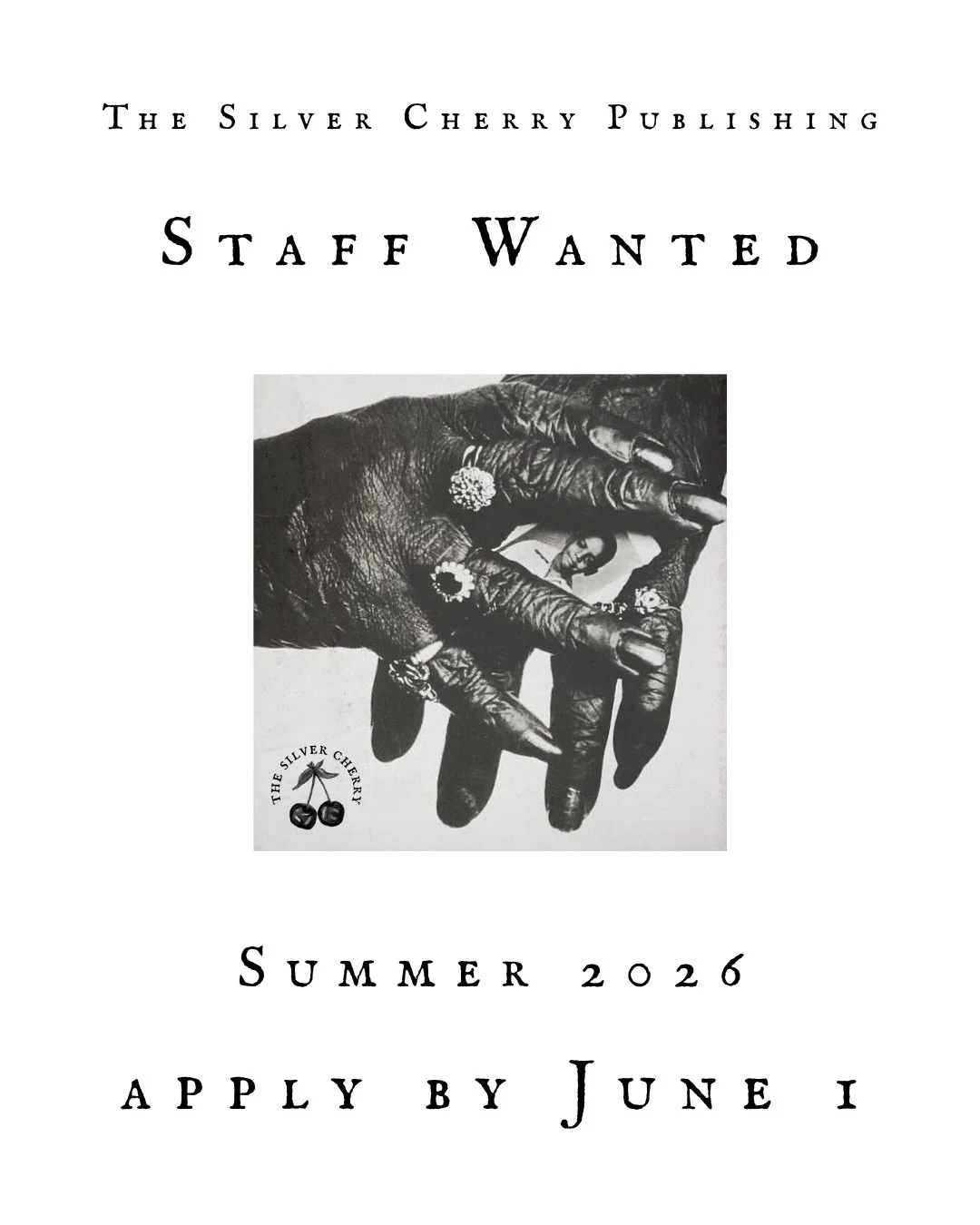 The Silver Cherry is creating a staff&hearts;️Apply to the positions listed by June 1 to be considered!

Editorial Assistant 
Art &amp; Design 
Social Media &amp; Website
Outreach
Events 
Music Director
Photographer

Opportunities are volunteer based