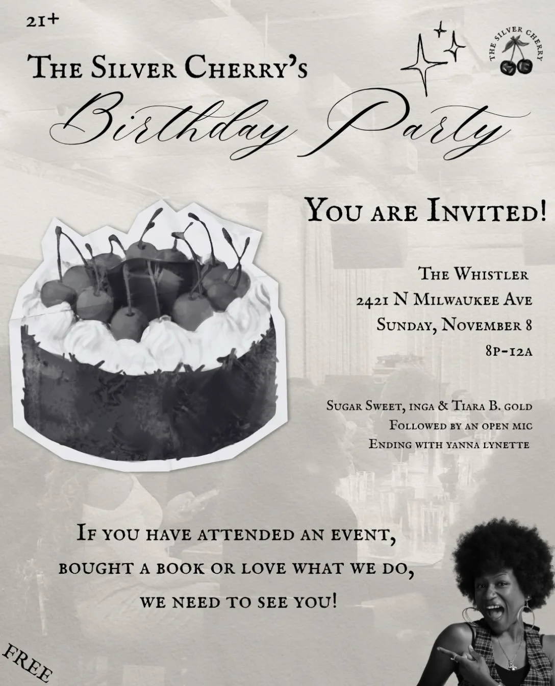 The Silver Cherry was created on November 8th, 2024 after the release of our first chapbook, I Love You More, written by Imani Warren. Now, we have expanded immensely and need to celebrate how far we&rsquo;ve come.

Let&rsquo;s turn 2 together at @wh
