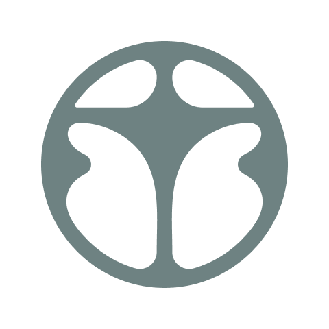 Stylized circular logo with abstract shapes inside.