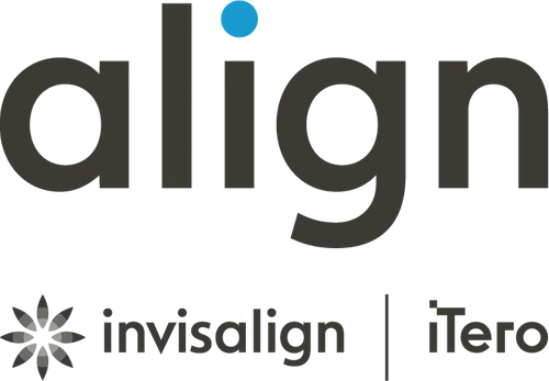 The logo of Invisalign with the word 'align' and a blue dot above the 'i', and the words 'Invisalign' and 'vero' below.
