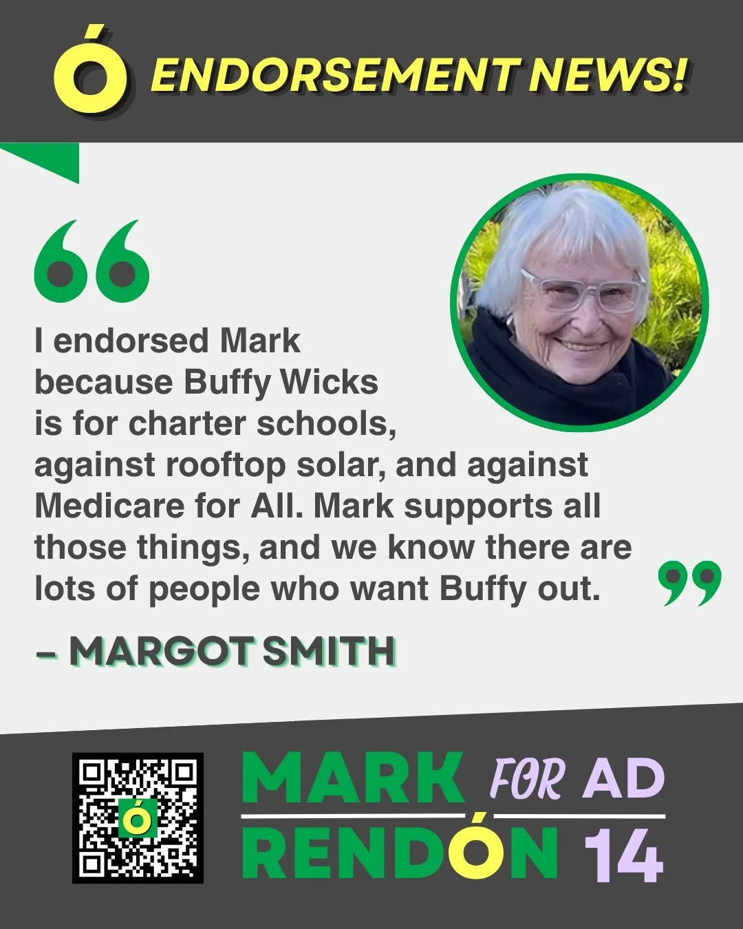 📢Announcement News📢
 I'm so happy to announce that I have been endorsed by Margot Smith! Margot is a Doctor of Public Health and a big proponent of CalCare. Thank you so much for your activism and endorsement, Margot! 

#oakland #berkeley #richmond