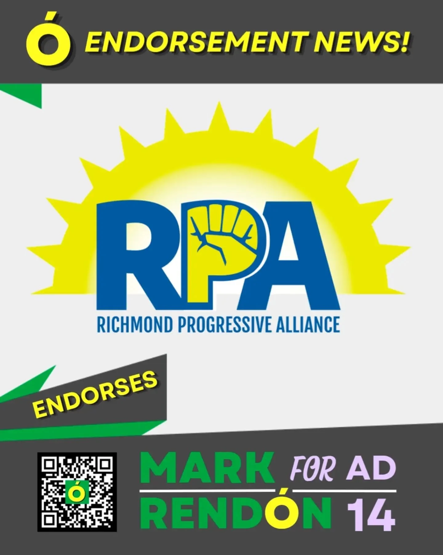 Amazing news - The RPA (Richmond Progressive Alliance) has endorsed my campaign for State Assembly in AD-14! 

The Richmond Progressive Alliance is the social justice organization that helped the city of Richmond hold Chevron accountable by securing 