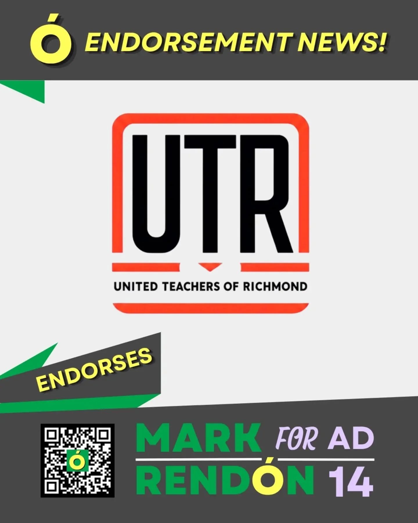 I am thrilled to announce that I have earned the endorsement from the United Teachers of Richmond! 

@united_teachers_of_richmond thank you for giving me this opportunity and uplifting my campaign as the best one to represent educators, students and 