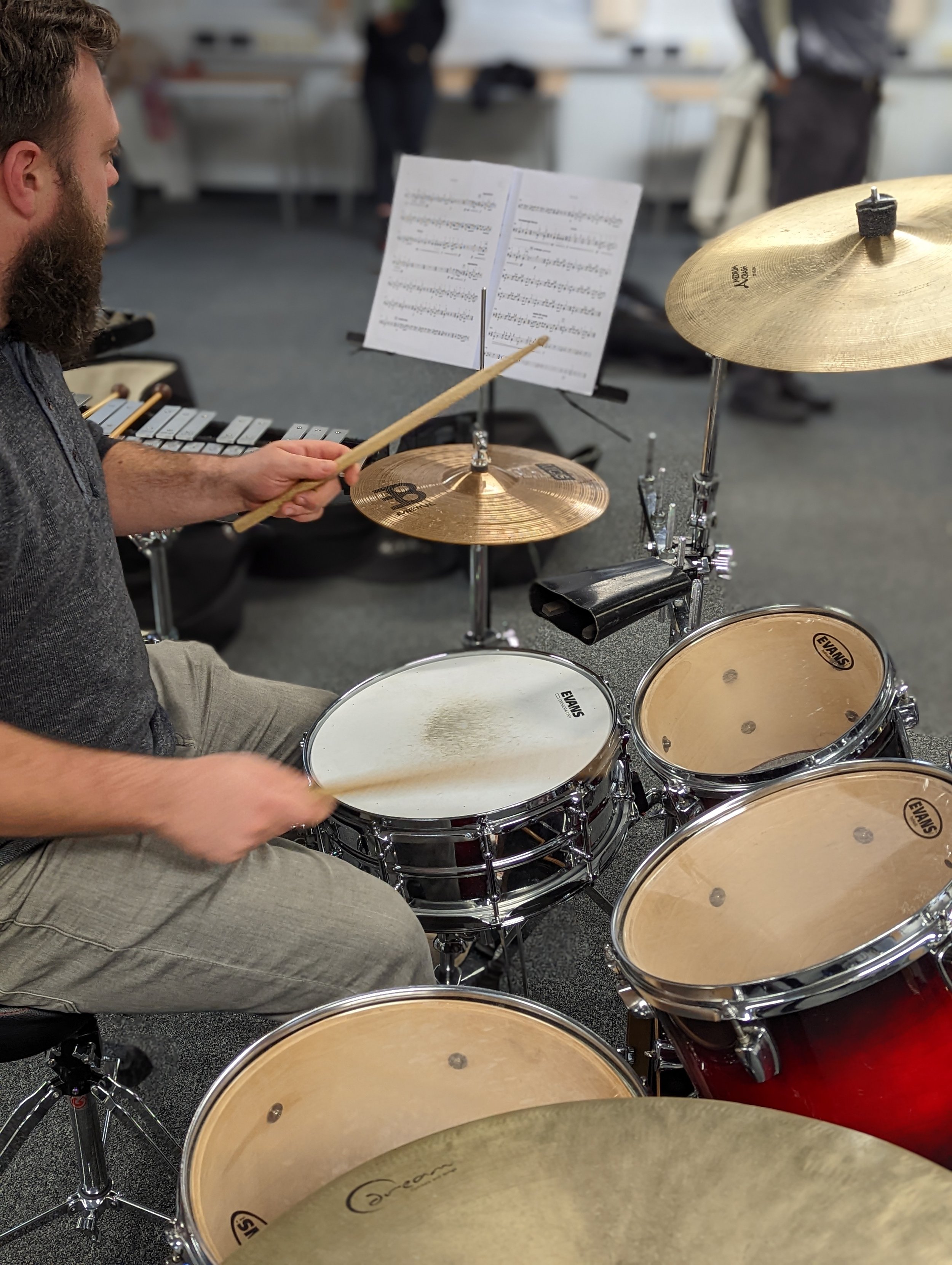Percussionist Nathan Gregory in rehearsal