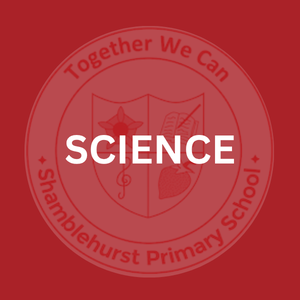 Red circular logo with the words 'Together We Can' and 'Shamblehurst Primary School', featuring a shield with a book, a chart, and a heart, and the central text 'SCIENCE'.