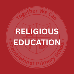 Red circular logo with the text "Together We Can" and "Shamblehurst Primary School" surrounding a central box with the words "Religious Education".