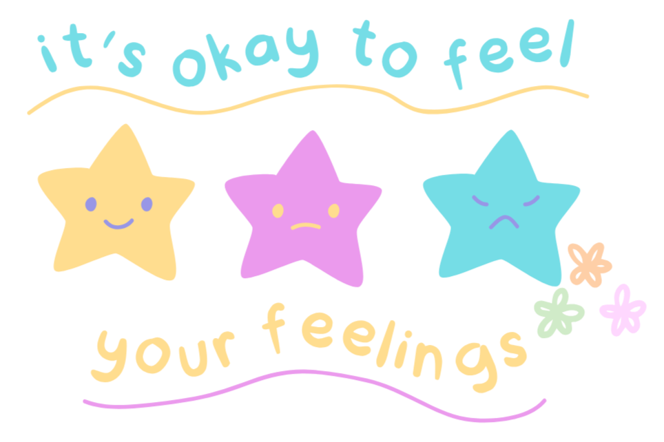 Colorful graphic with three smiling and frowning star characters and inspirational message.